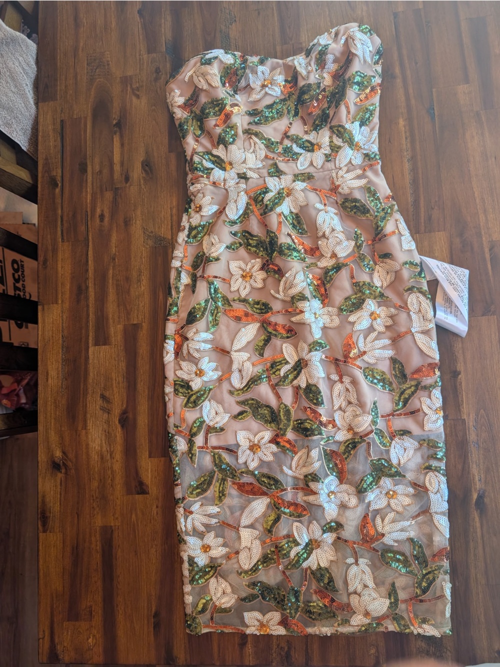 Nordstrom Sequin Floral Mini Skirt in Ivory, Green and Copper